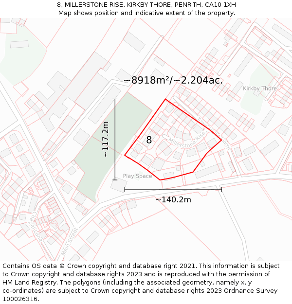 8, MILLERSTONE RISE, KIRKBY THORE, PENRITH, CA10 1XH: Plot and title map