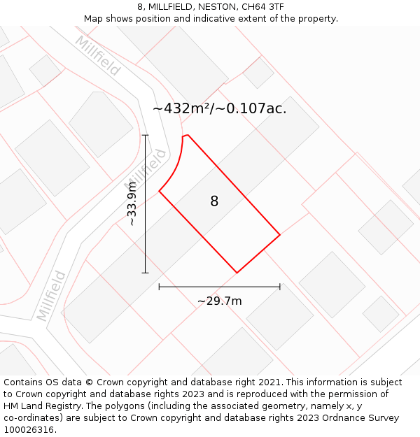 8, MILLFIELD, NESTON, CH64 3TF: Plot and title map