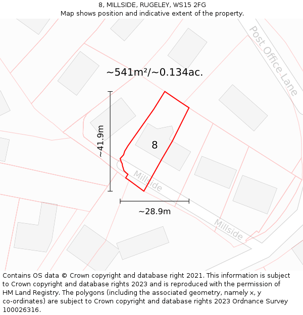 8, MILLSIDE, RUGELEY, WS15 2FG: Plot and title map