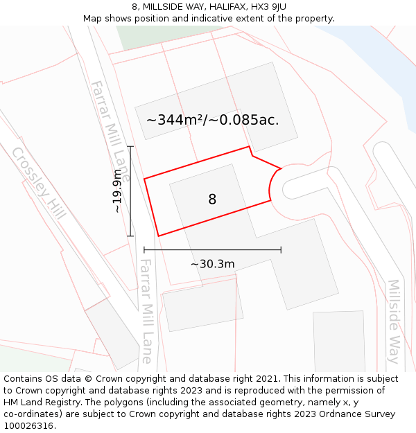 8, MILLSIDE WAY, HALIFAX, HX3 9JU: Plot and title map