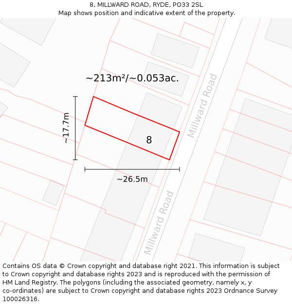 8, MILLWARD ROAD, RYDE, PO33 2SL: Plot and title map