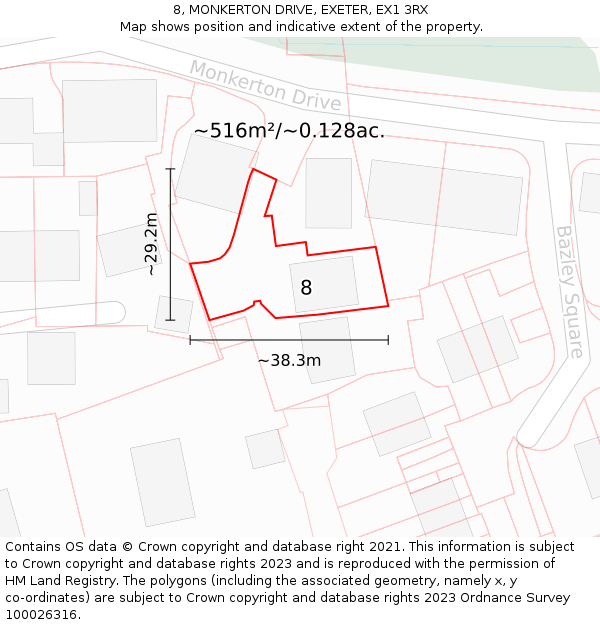 8, MONKERTON DRIVE, EXETER, EX1 3RX: Plot and title map