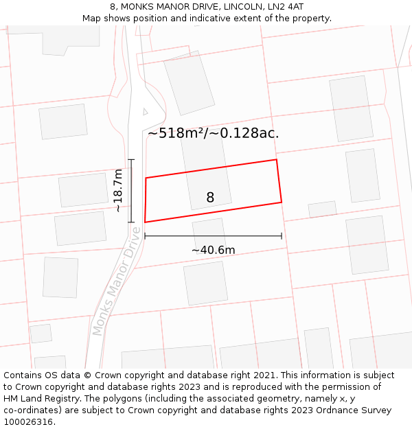 8, MONKS MANOR DRIVE, LINCOLN, LN2 4AT: Plot and title map