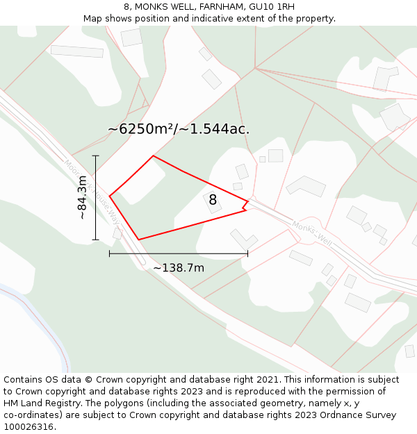 8, MONKS WELL, FARNHAM, GU10 1RH: Plot and title map