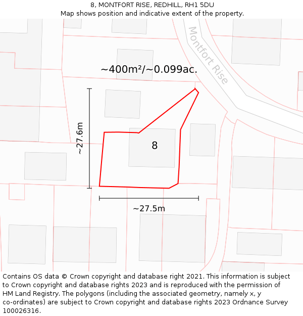 8, MONTFORT RISE, REDHILL, RH1 5DU: Plot and title map