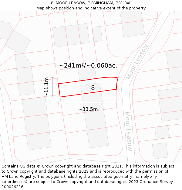 8, MOOR LEASOW, BIRMINGHAM, B31 3XL: Plot and title map