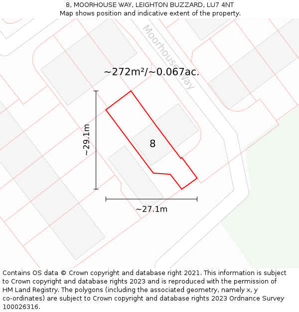 8, MOORHOUSE WAY, LEIGHTON BUZZARD, LU7 4NT: Plot and title map