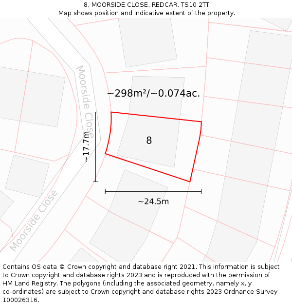 8, MOORSIDE CLOSE, REDCAR, TS10 2TT: Plot and title map