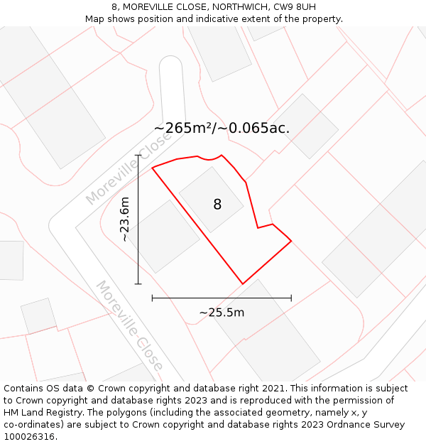 8, MOREVILLE CLOSE, NORTHWICH, CW9 8UH: Plot and title map