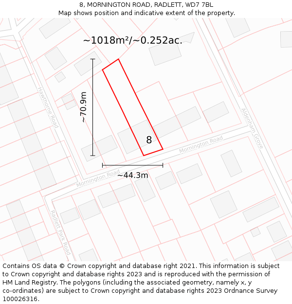 8, MORNINGTON ROAD, RADLETT, WD7 7BL: Plot and title map