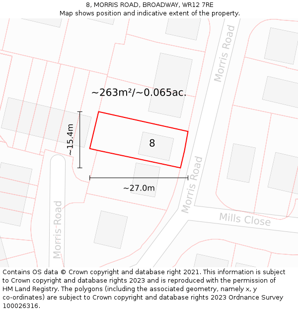 8, MORRIS ROAD, BROADWAY, WR12 7RE: Plot and title map