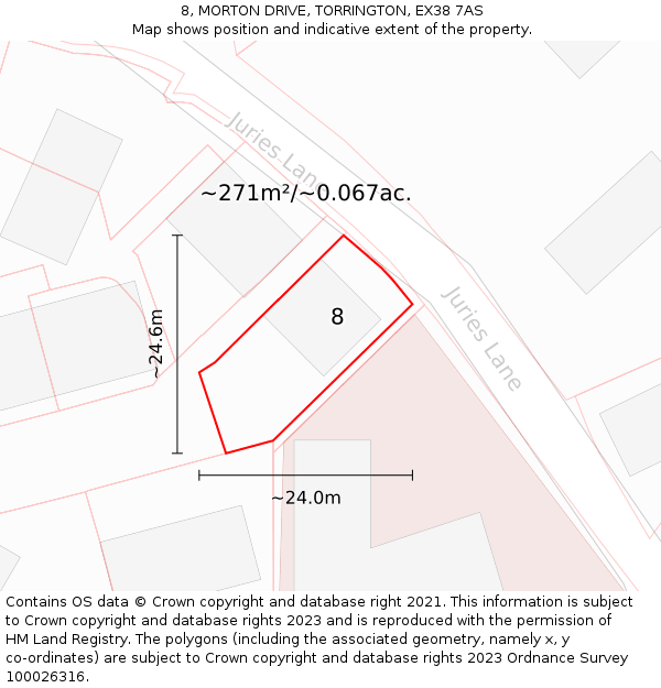 8, MORTON DRIVE, TORRINGTON, EX38 7AS: Plot and title map