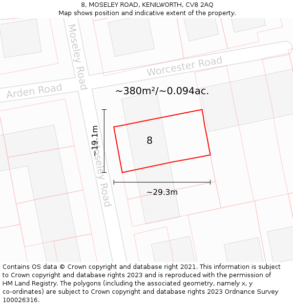 8, MOSELEY ROAD, KENILWORTH, CV8 2AQ: Plot and title map