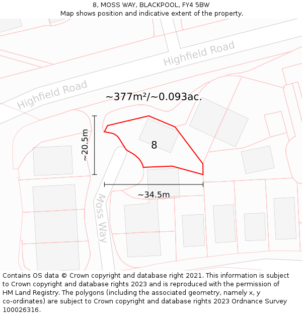 8, MOSS WAY, BLACKPOOL, FY4 5BW: Plot and title map