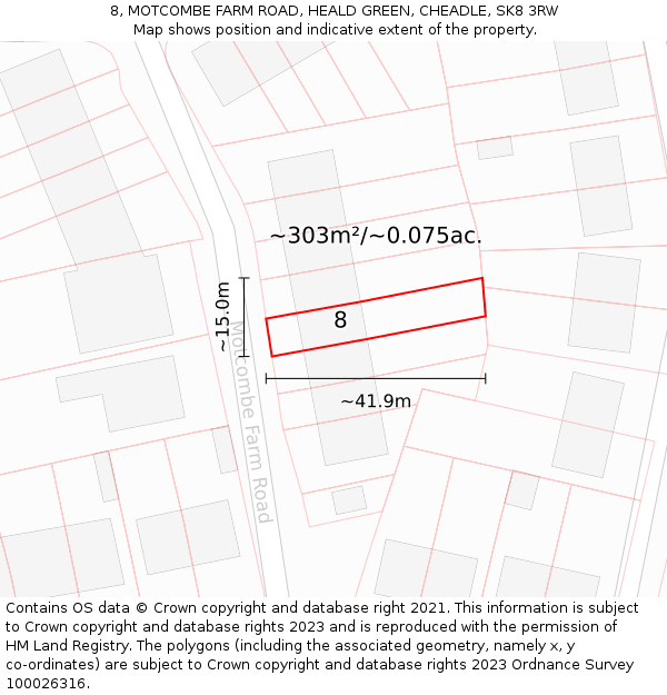 8, MOTCOMBE FARM ROAD, HEALD GREEN, CHEADLE, SK8 3RW: Plot and title map
