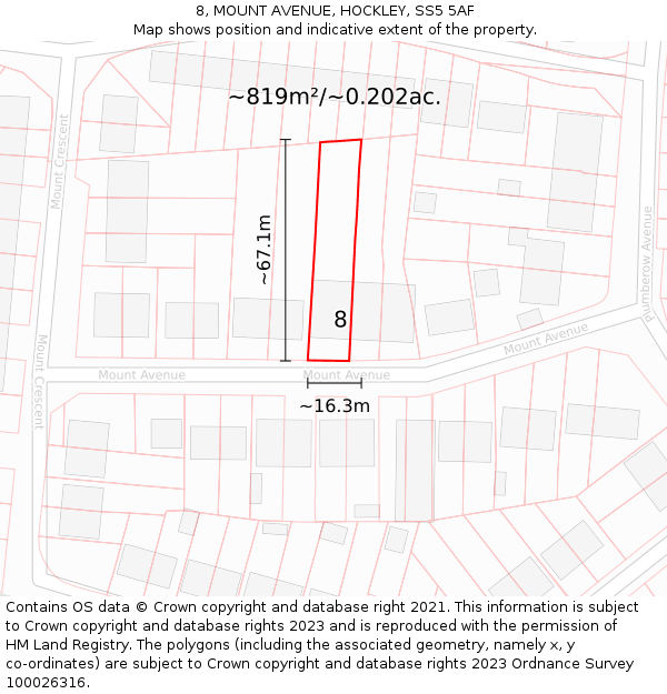 8, MOUNT AVENUE, HOCKLEY, SS5 5AF: Plot and title map