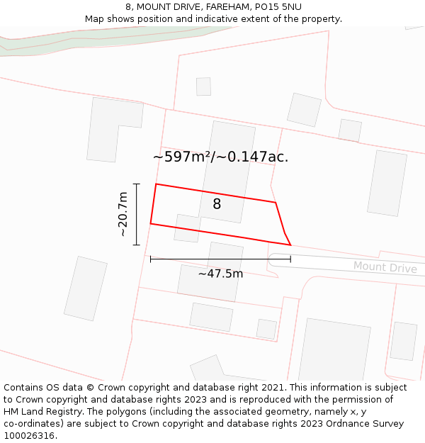 8, MOUNT DRIVE, FAREHAM, PO15 5NU: Plot and title map