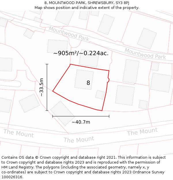 8, MOUNTWOOD PARK, SHREWSBURY, SY3 8PJ: Plot and title map