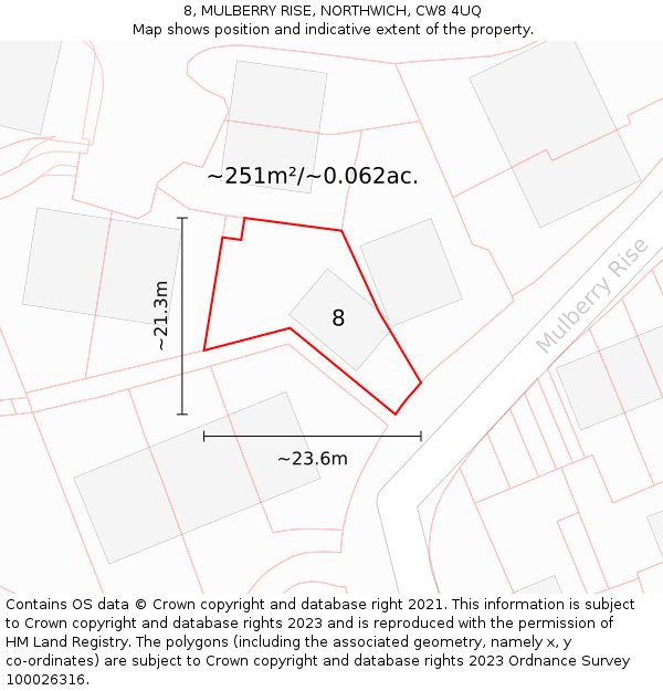 8, MULBERRY RISE, NORTHWICH, CW8 4UQ: Plot and title map