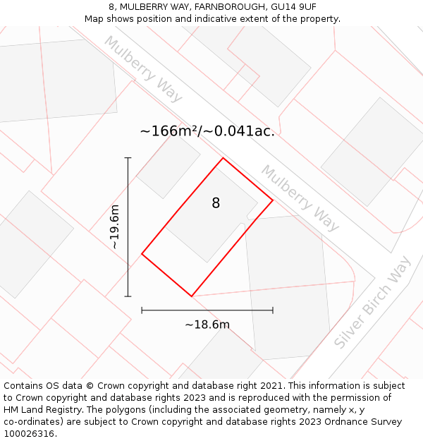 8, MULBERRY WAY, FARNBOROUGH, GU14 9UF: Plot and title map