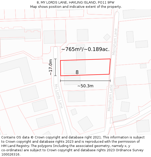 8, MY LORDS LANE, HAYLING ISLAND, PO11 9PW: Plot and title map