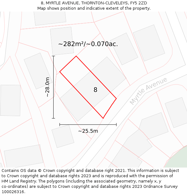 8, MYRTLE AVENUE, THORNTON-CLEVELEYS, FY5 2ZD: Plot and title map