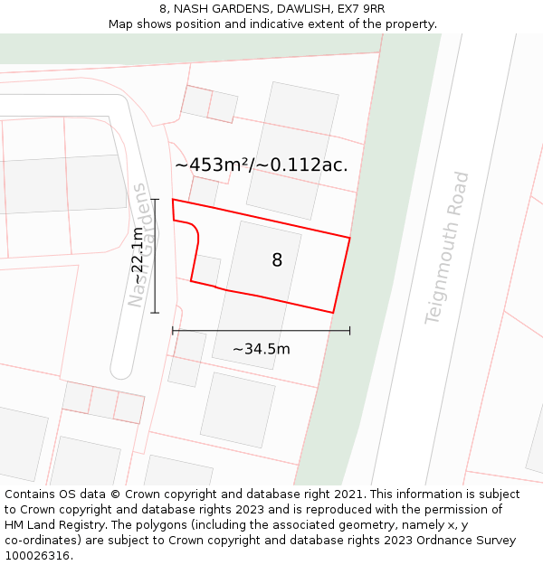 8, NASH GARDENS, DAWLISH, EX7 9RR: Plot and title map