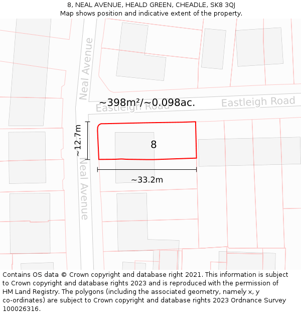 8, NEAL AVENUE, HEALD GREEN, CHEADLE, SK8 3QJ: Plot and title map