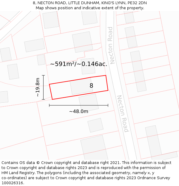 8, NECTON ROAD, LITTLE DUNHAM, KING'S LYNN, PE32 2DN: Plot and title map