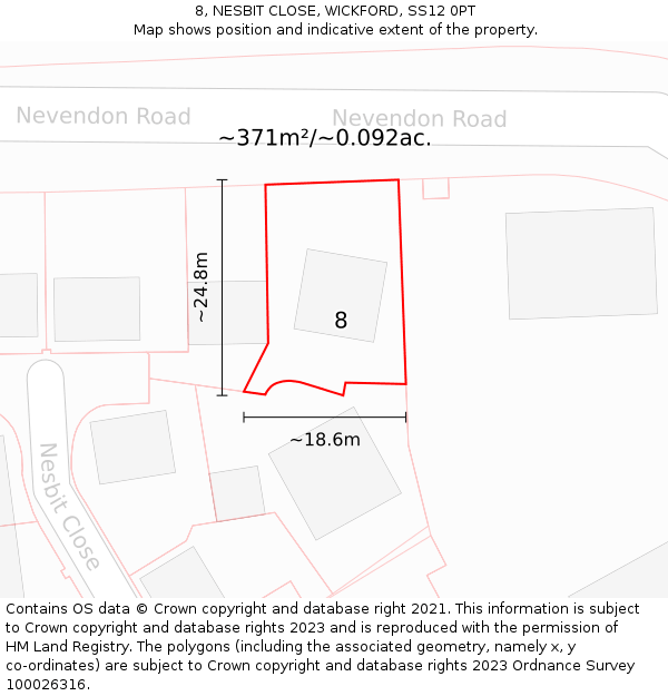 8, NESBIT CLOSE, WICKFORD, SS12 0PT: Plot and title map