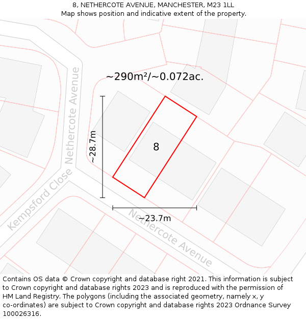 8, NETHERCOTE AVENUE, MANCHESTER, M23 1LL: Plot and title map