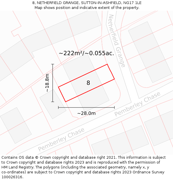 8, NETHERFIELD GRANGE, SUTTON-IN-ASHFIELD, NG17 1LE: Plot and title map