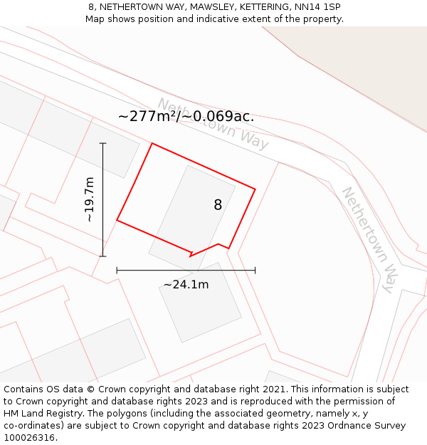 8, NETHERTOWN WAY, MAWSLEY, KETTERING, NN14 1SP: Plot and title map