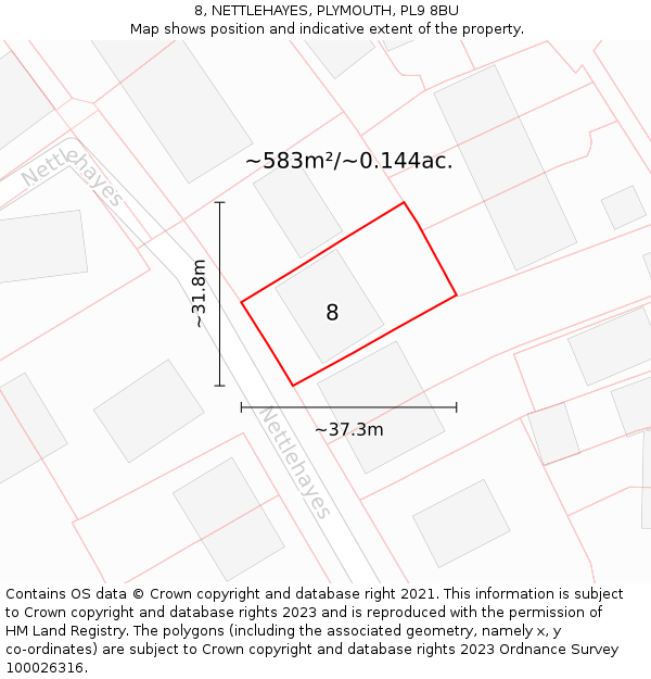 8, NETTLEHAYES, PLYMOUTH, PL9 8BU: Plot and title map