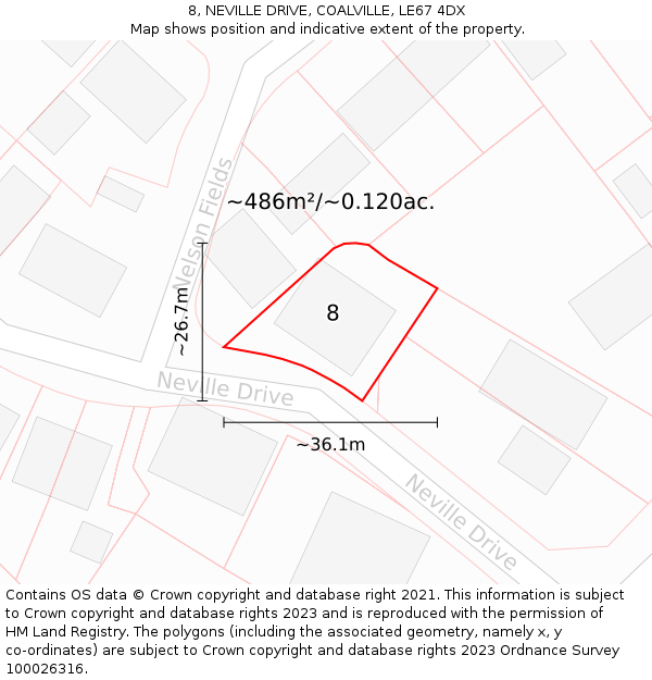 8, NEVILLE DRIVE, COALVILLE, LE67 4DX: Plot and title map