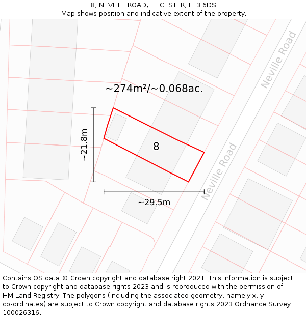 8, NEVILLE ROAD, LEICESTER, LE3 6DS: Plot and title map