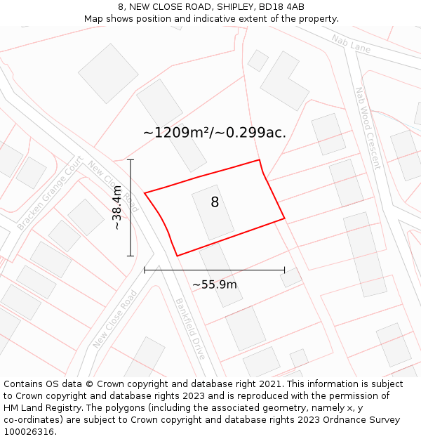 8, NEW CLOSE ROAD, SHIPLEY, BD18 4AB: Plot and title map