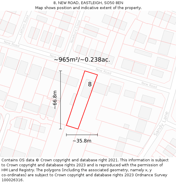 8, NEW ROAD, EASTLEIGH, SO50 8EN: Plot and title map