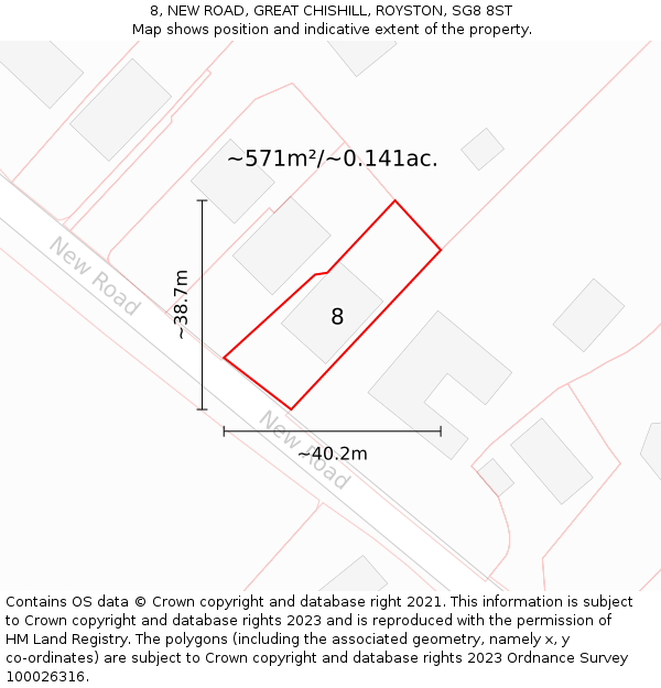 8, NEW ROAD, GREAT CHISHILL, ROYSTON, SG8 8ST: Plot and title map