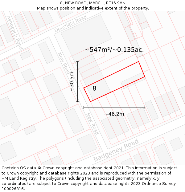 8, NEW ROAD, MARCH, PE15 9AN: Plot and title map