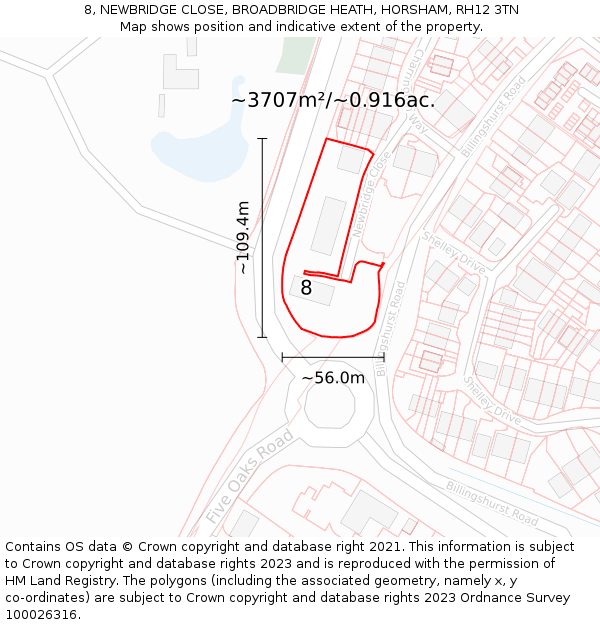 8, NEWBRIDGE CLOSE, BROADBRIDGE HEATH, HORSHAM, RH12 3TN: Plot and title map