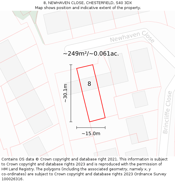 8, NEWHAVEN CLOSE, CHESTERFIELD, S40 3DX: Plot and title map