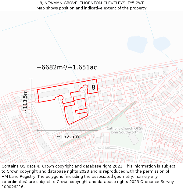 8, NEWMAN GROVE, THORNTON-CLEVELEYS, FY5 2WT: Plot and title map