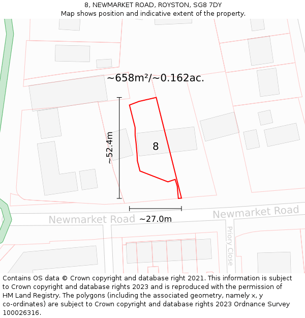 8, NEWMARKET ROAD, ROYSTON, SG8 7DY: Plot and title map