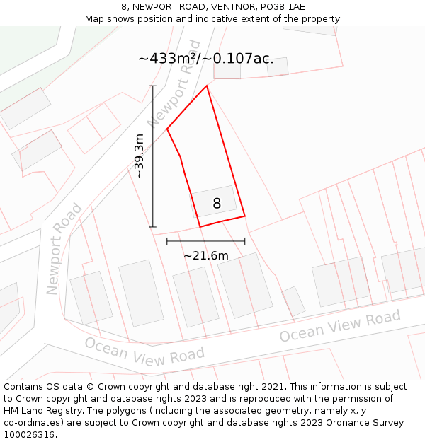 8, NEWPORT ROAD, VENTNOR, PO38 1AE: Plot and title map