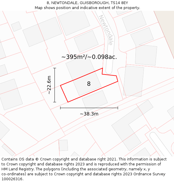 8, NEWTONDALE, GUISBOROUGH, TS14 8EY: Plot and title map