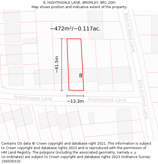 8, NIGHTINGALE LANE, BROMLEY, BR1 2QH: Plot and title map