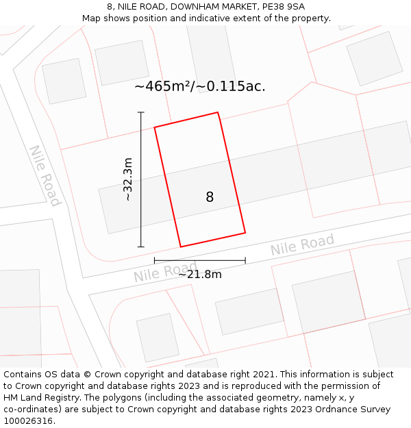 8, NILE ROAD, DOWNHAM MARKET, PE38 9SA: Plot and title map