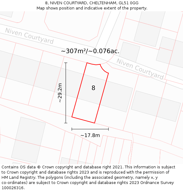 8, NIVEN COURTYARD, CHELTENHAM, GL51 0GG: Plot and title map