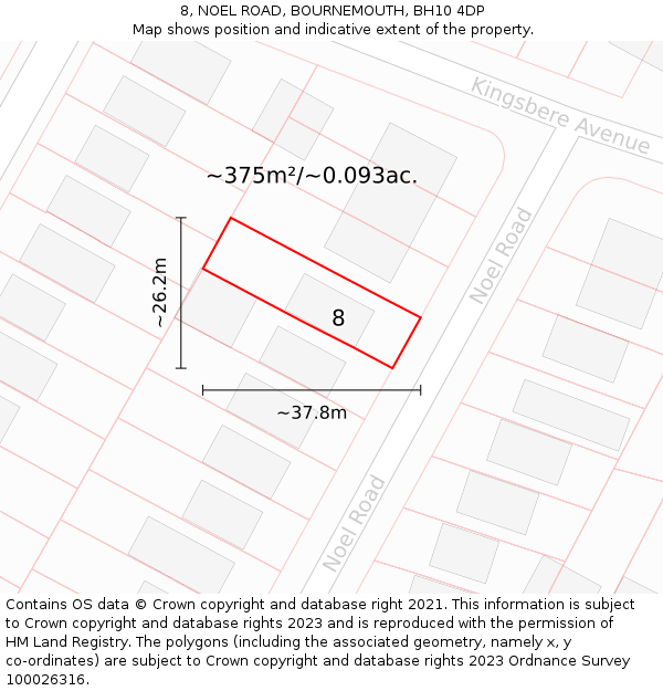 8, NOEL ROAD, BOURNEMOUTH, BH10 4DP: Plot and title map